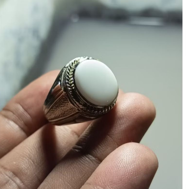 cincin batu akik Yaman Abyad putih natural kantoran reallfict.7/8