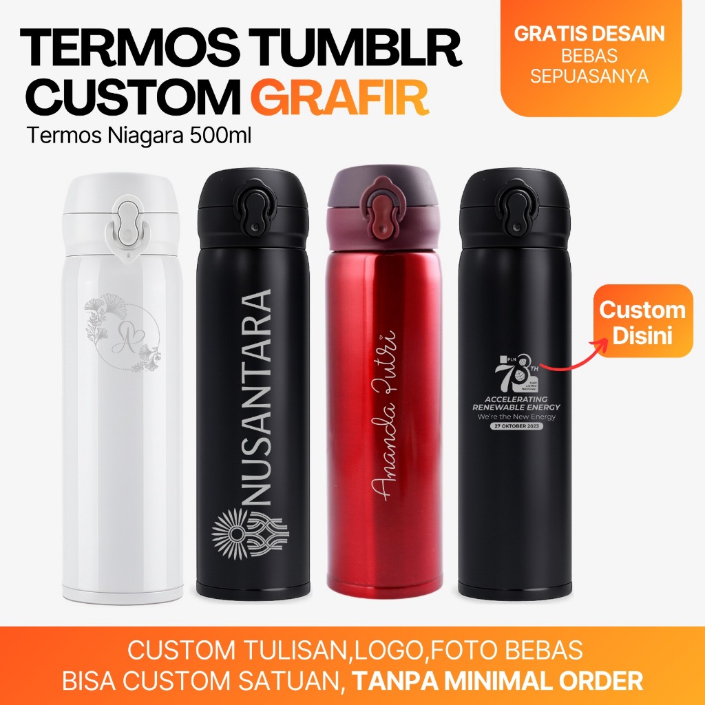 TUMBLER CUSTOM GROSIR ECERAN TERMOS NIAGARA TUTUP KANCING 500ML CETAK PRINT GRAFIR BEBAS DESAIN