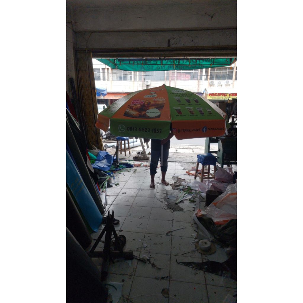 Payung Jualan kopi keliling/ gerobak printing bahan flexy korea 410 gsm