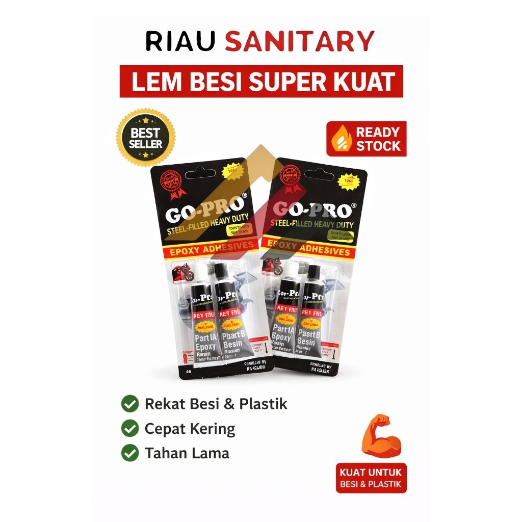 lem epoxy besi GO-PRO 2 komponen super kuat - lem besi plastik tahan air dan panas
