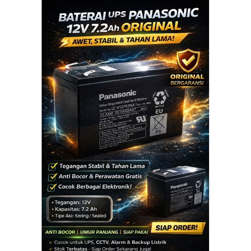 Baterai UPS Panasonic 12V 7.2Ah Original – Aki Kering UPS / CCTV / Alarm – Tahan Lama & Stabil