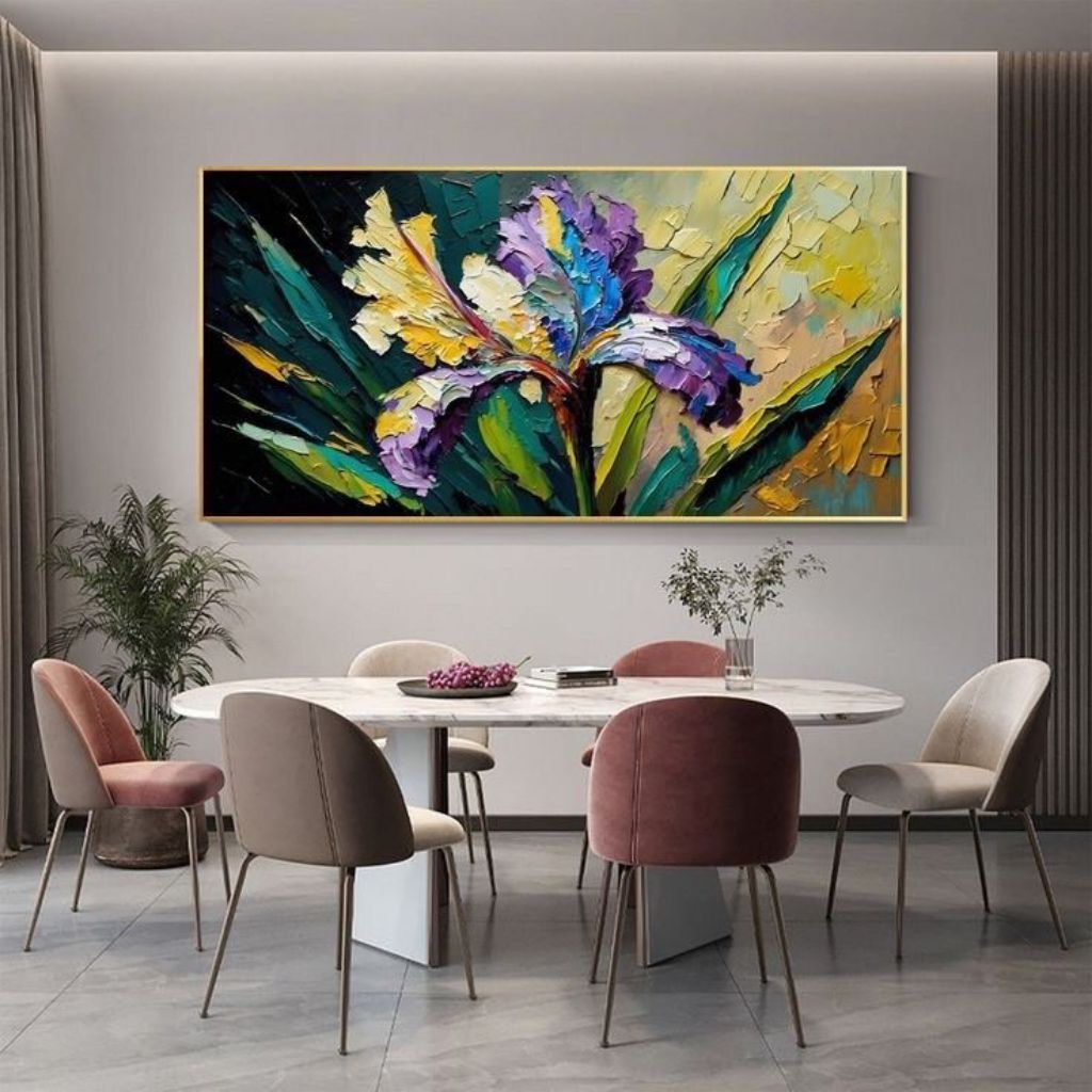 Lukisan Bunga Lily Abstrak Tekstur Minimalis Hiasan Dinding Modern