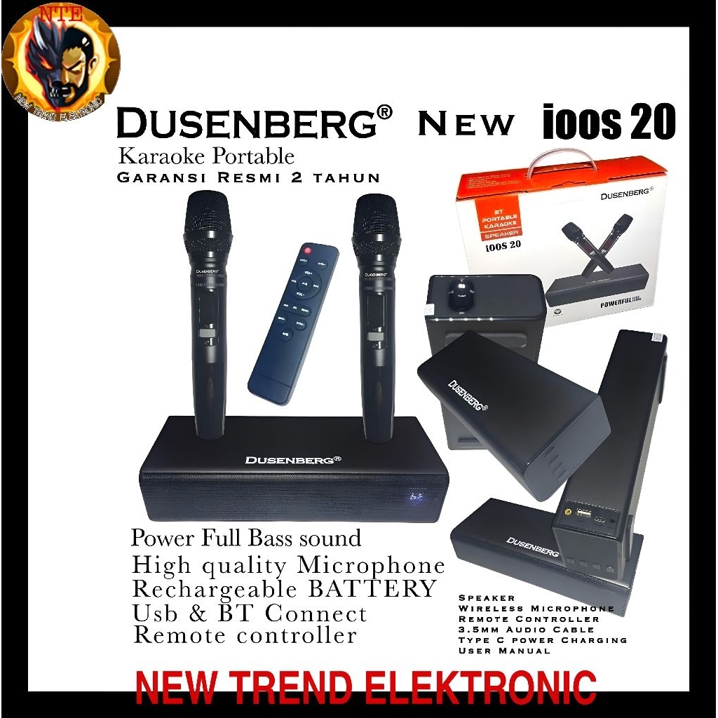 Speaker Dusenberg ioos 20 Mini Soundbar Karaoke Smart Tv, Hp, Bluetooth, 2 Mic Wireless