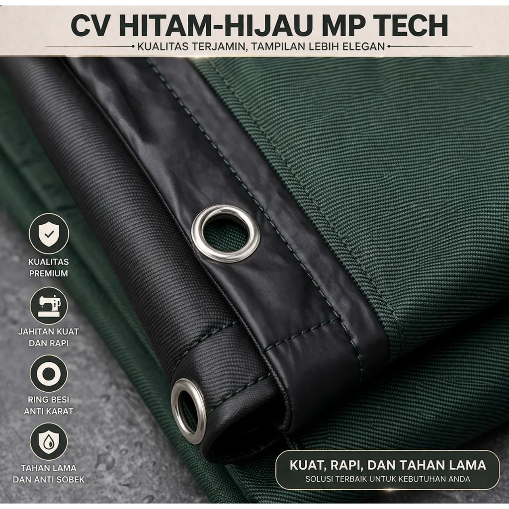custom terpal kain cv hitam-hijau / army kaun serat dan lapisan karet