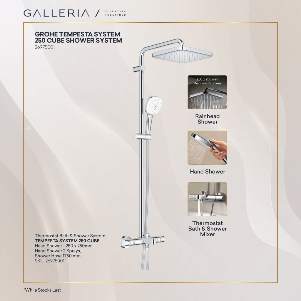 Grohe Tempesta System 250 Cube Thermostat Bath & Shower System 26975001/Grohe Shower Tiang
