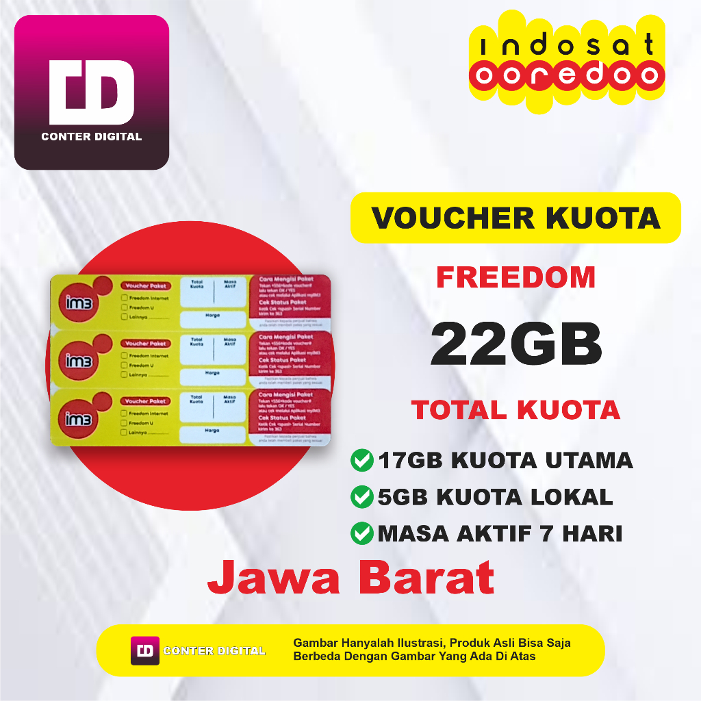 Voucher Kuota Indosat 22GB 7 Hari Full 24 Jam Paket Internet Indosat Ooredoo Murah