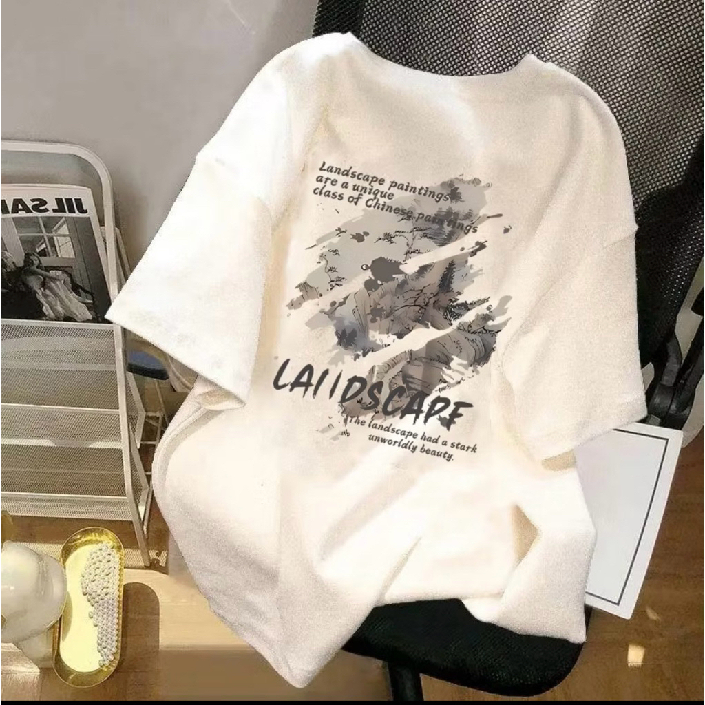 Pria Shop Korean style Men's Short Sleeve Black Washed T-shirt Vintage Ink graffiti print Oversize T