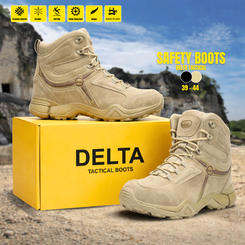 Sepatu Safety Pria Delta Tactical Cream - SEPATU SAFETY BOOTS DELTA UJUNG BESI TACTICAL HIKING ADVEN