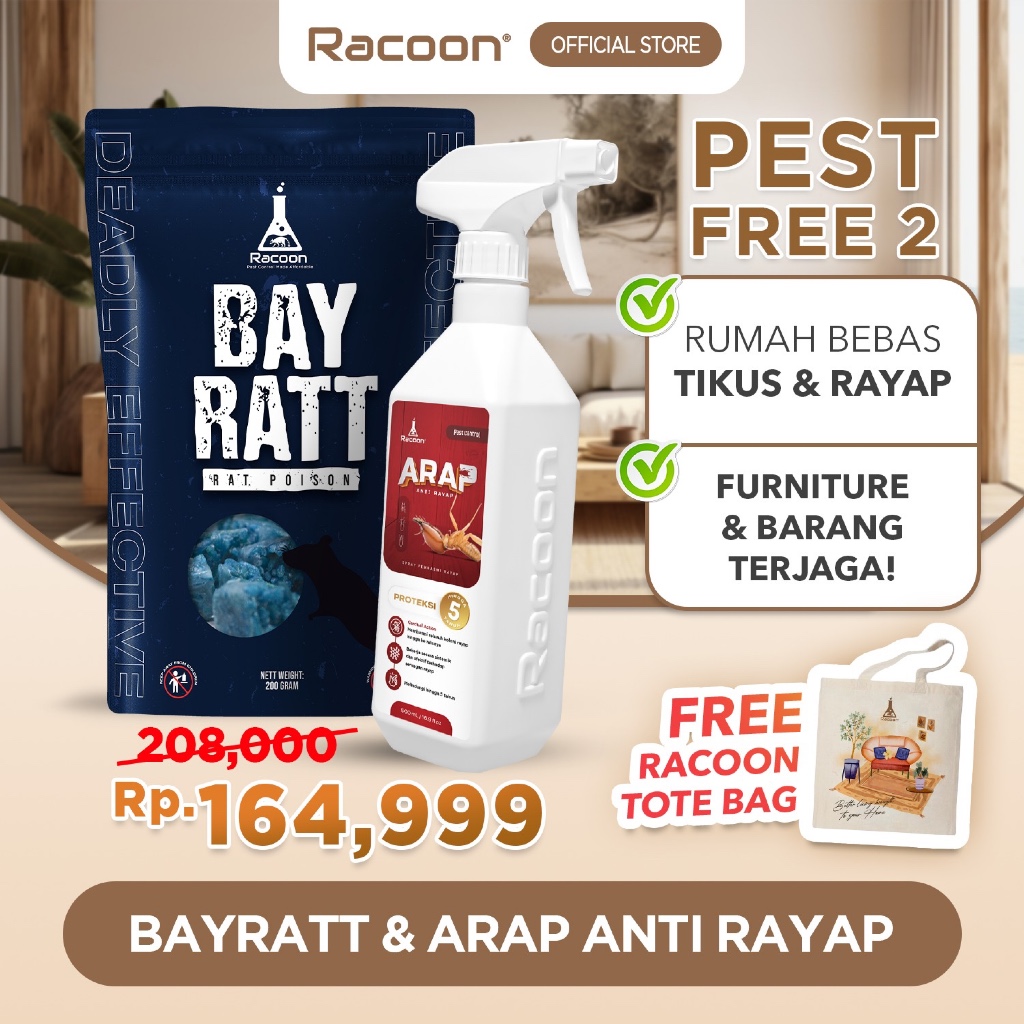 RACOON Pest Free 2 Bundling RACUN TIKUS & SPRAY ANTI RAYAP 600ML