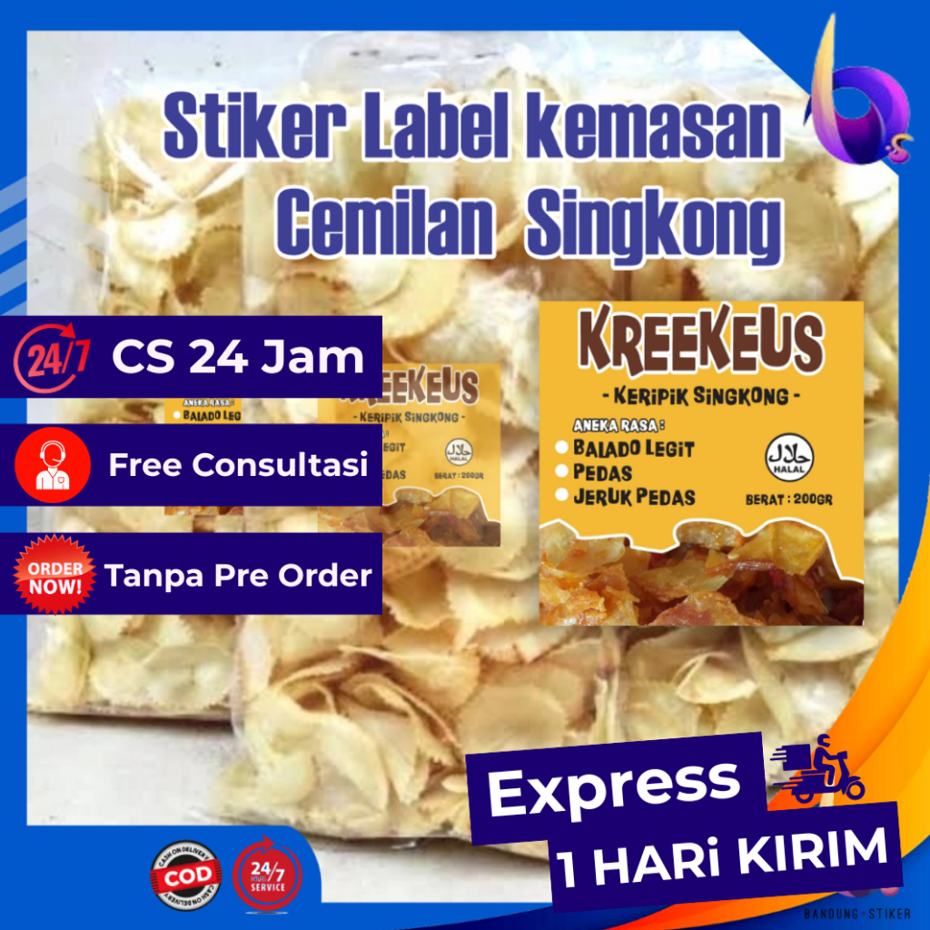 Bandung Stiker Label Kemasan Jualan Produk Keripik Singkong Gratis Desain Free Cutting Bahan Sticker