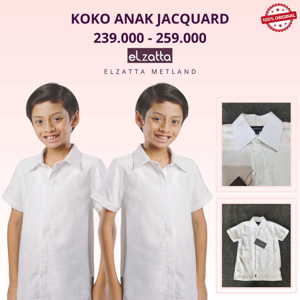 Koko anak Jacquard Elzatta Atasan Muslim Anak Laki Laki Putih