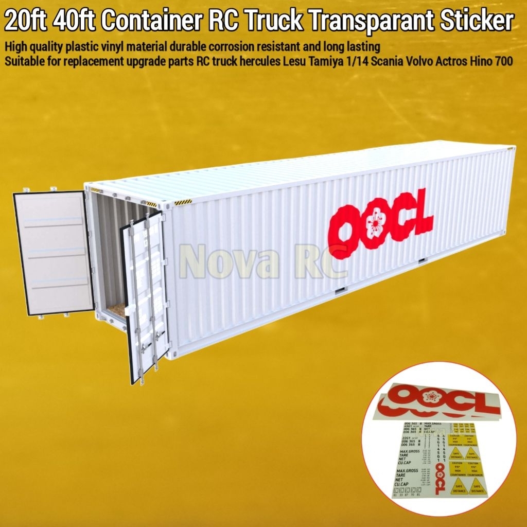 Set stiker Peti kemas 20ft 40ft OOCL cocok untuk aksesoris RC truk 1/14 hercules lesu tamiya Scania 