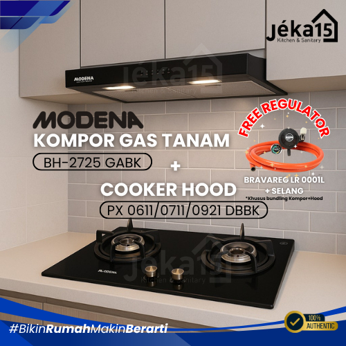 JEKA15 - PAKET MODENA BH 2725 GABK KOMPOR TANAM GAS Black Hitam