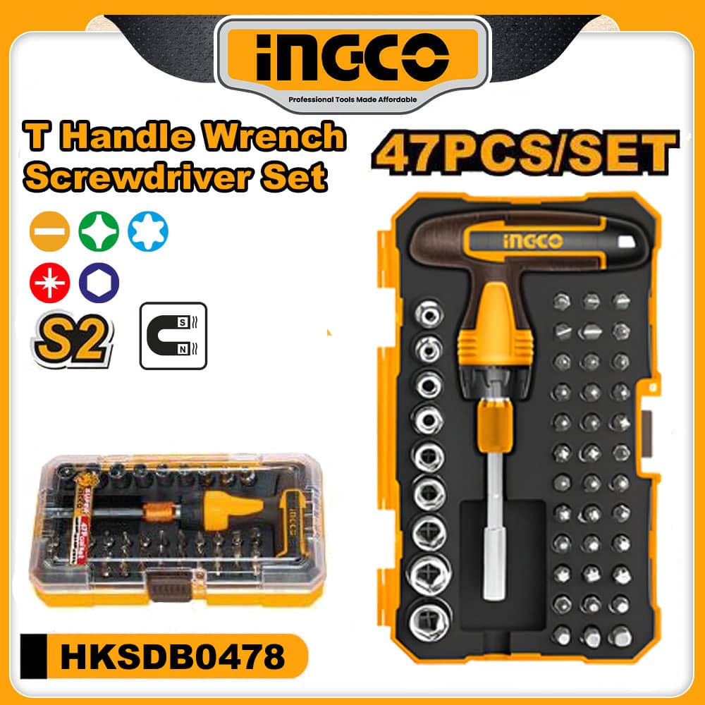 T-Handle Wrench Screwdriver 47pcs Set INGCO HKSDB0478 Toolkit Socket