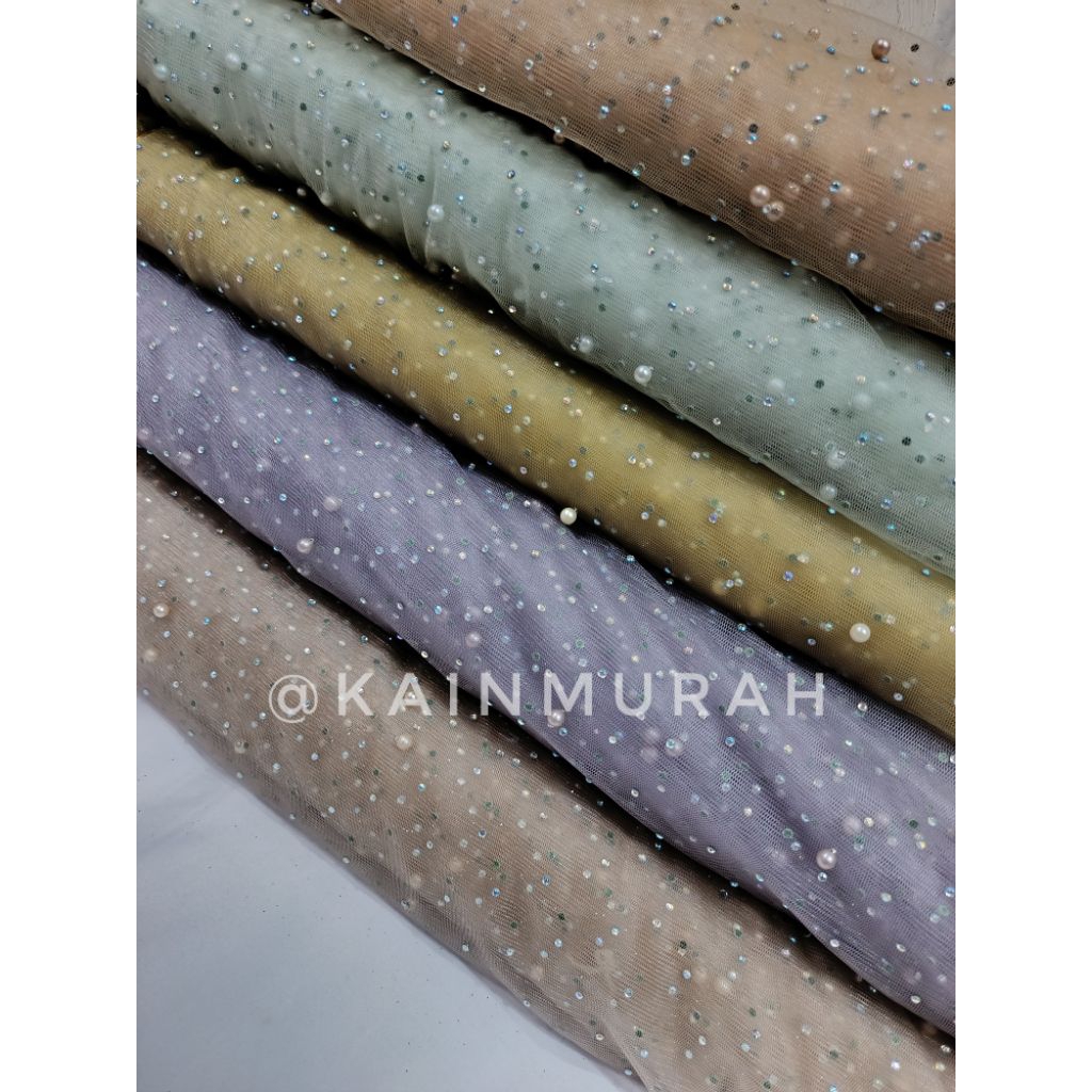 Kain Tulle Swarovski Premium/Kain Tile Pearl/Kain Tulle Stone/Kain Tile Mutiara