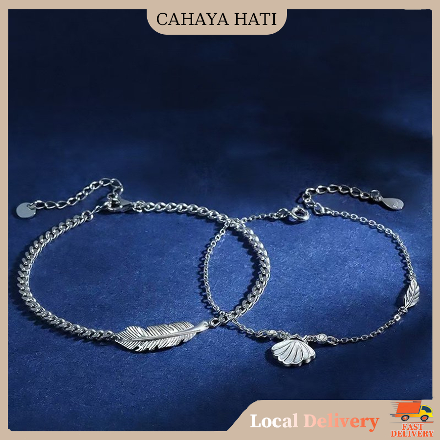 Gelang Couple Bahan Titanium Anti Karat Model Rantai Emas Putih Cocok Untuk Pria & Wanita Perhiasan 