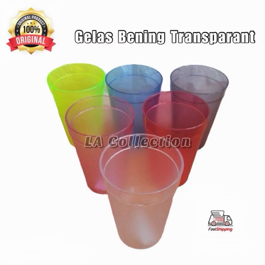 ( 1 LUSIN ) GELAS TRANSPARAN 230ML / GELAS PLASTIK BENING / GELAS BENING WARNA