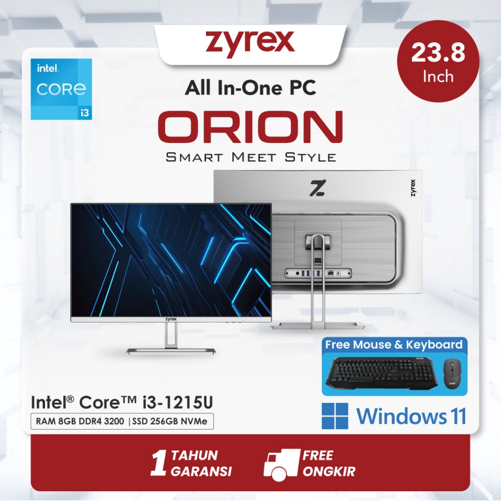 PC All in One ZYREX ORION 23.8” FHD IPS Intel Core i3-1215U RAM 8GB SSD NVMe 256GB Win 11 Ori Kamera