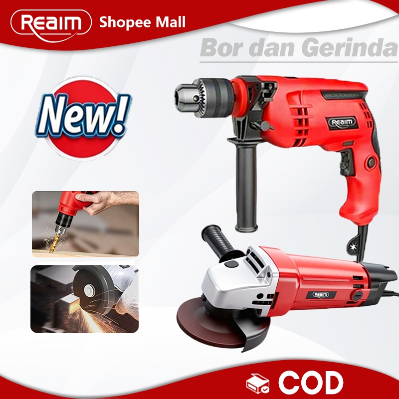 Reaim Bor Dan Gerinda 13MM Bor Listrik Set Lengkap Mesin Bor Listrik Mesin Gerinda Listrik