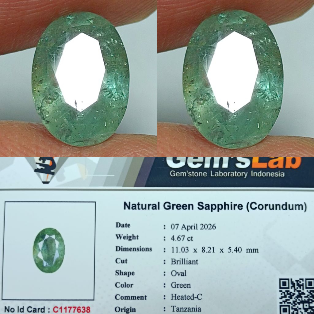 NATURAL GREEN SAPPHIRE TANZANIA OVAL CUTTING MEMO GLI LAB