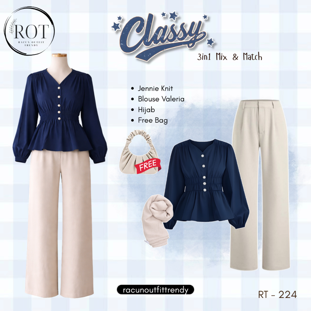 Oneset Style 3in1 Remaja Casual (Blouse+Cutbray+Hijab+Slingbag) Outfit Remaja - RT224