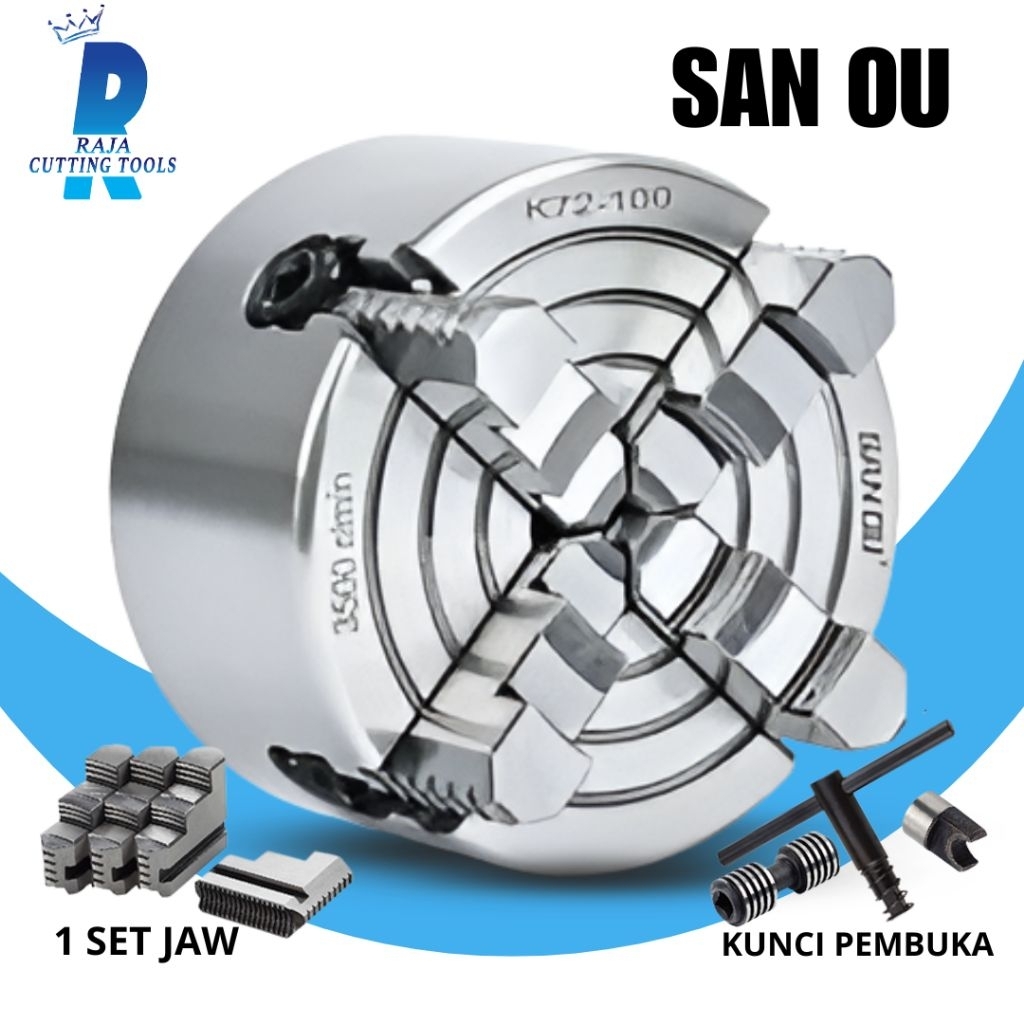 Chuck Bubut 4" K72 SanOu Independen - Chuck Bubut 100 4Jaw Merk SanOu - Claw Bubut 4in Kaki 4 SanOu 