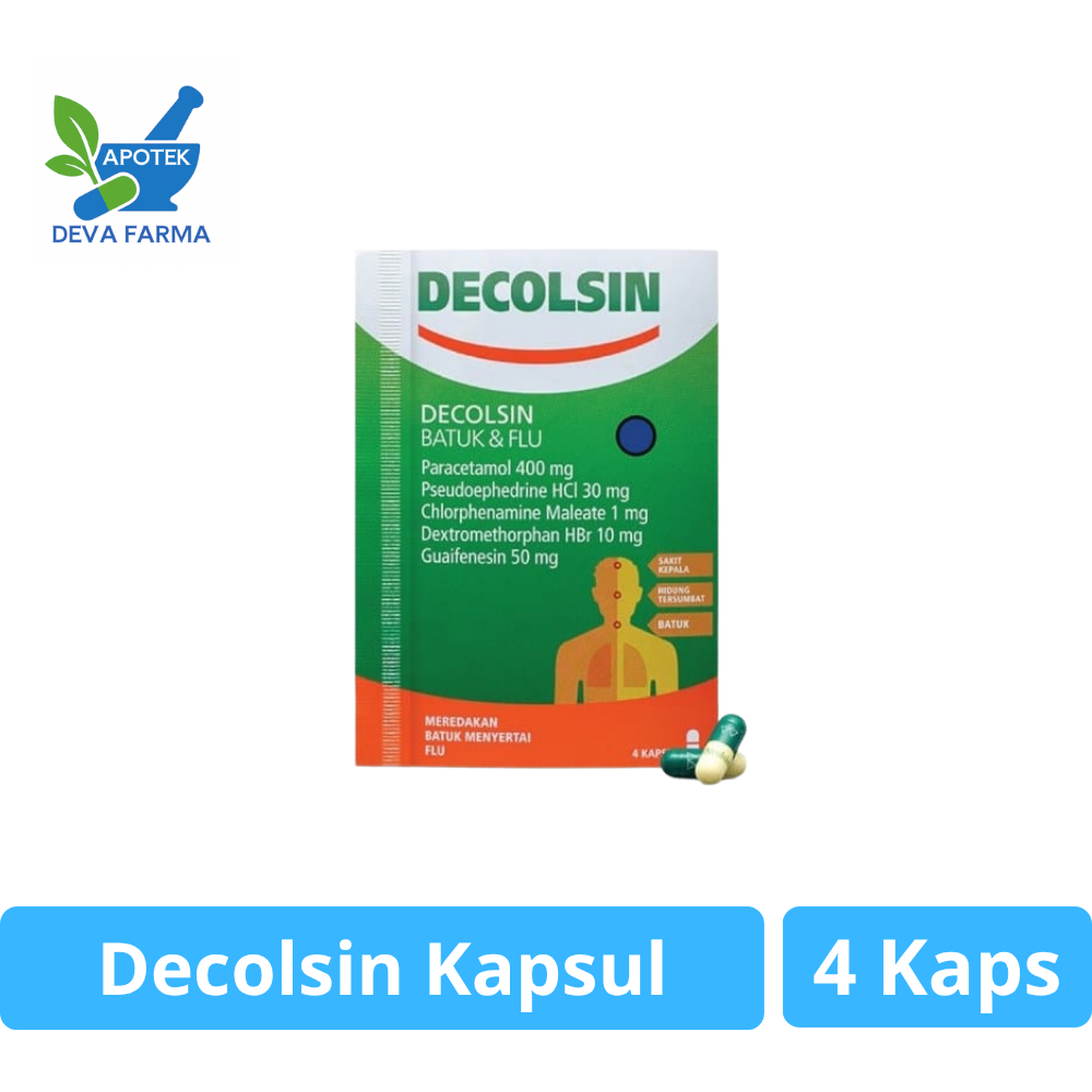 Decolsin 4 Kapsul - Obat Flu dan Demam dengan Paracetamol, Chlorpheniramine, Dextromethorphan