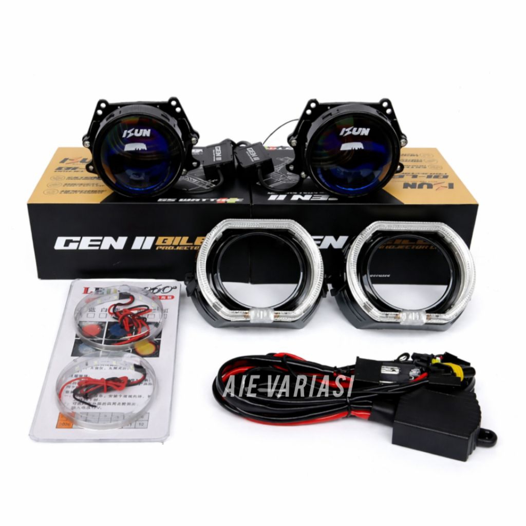 PAKET HEMAT LAMPU UTAMA PROJECTOR BILED 2,5 INCH 3 INCH ISUN GEN 2 SEPASANG