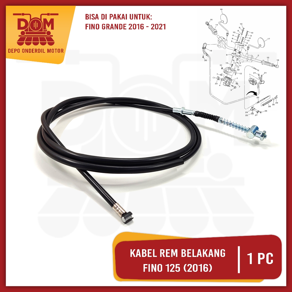 Kabel Rem Belakang Fino 125 2016 (TOKAIDO) Brake Cable Seling Iner Kawat Rim Yamaha Fino Fi 125 BJ8