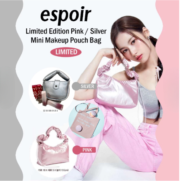 [ORI KOREA] ESPOIR Dewlike Jello Totbag Pink / Silver Mini Makeup Pouch Bag Pouch Lucu Mulifungsi