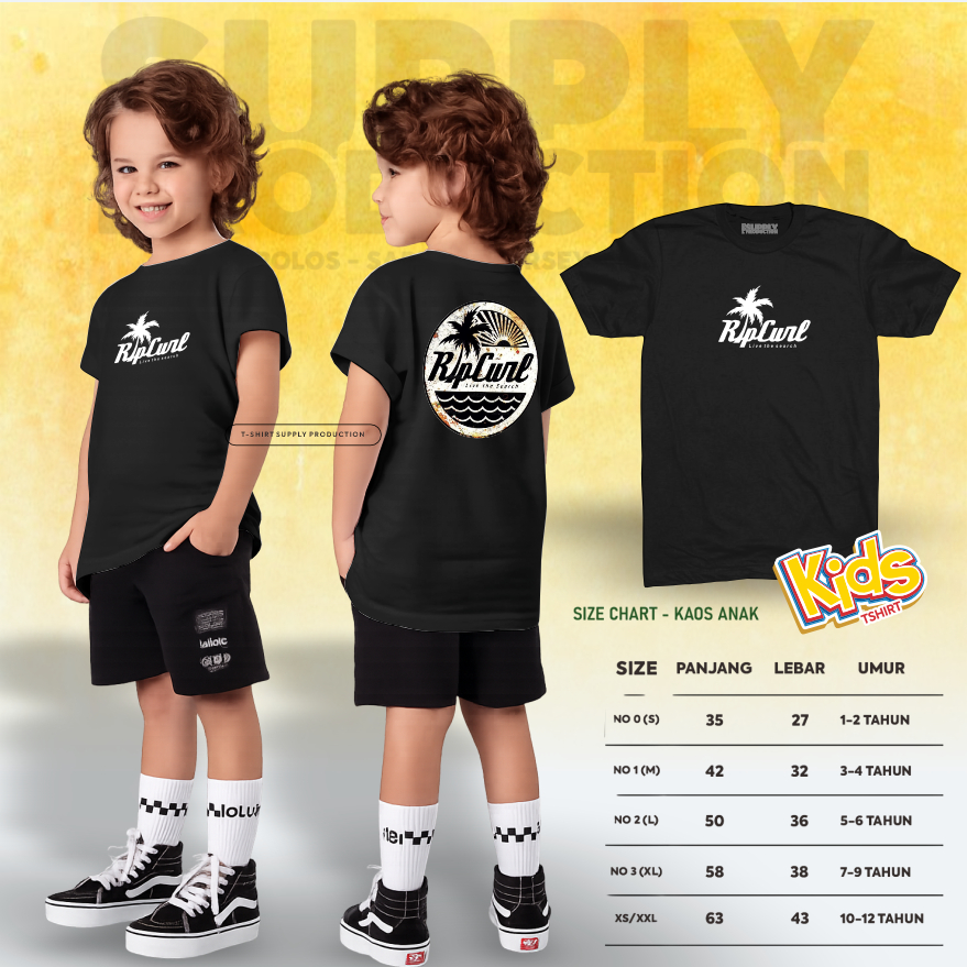 Atasan Kaos Anak - Baju Anak (RIPCURL) Bahan Katun Lembut | Unisex | Ukuran Balita hingga Anak | (Us
