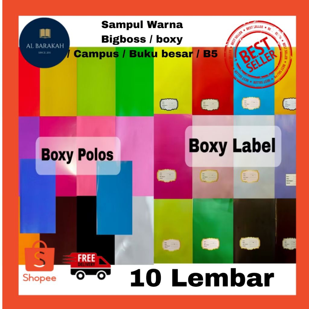 10 Lembar   Sampul Buku Warna Polos Boxy / Bigboss / Sampul buku Warna warni Sampul buku warna Polos