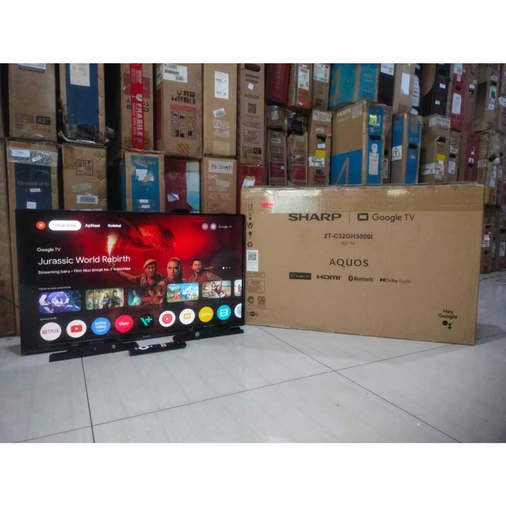 TV LED SHARP 32IN HD GOOGLE TV YOUTUBE DIGITAL TV KONDISI BEKAS PEMAKAIAN 7598F