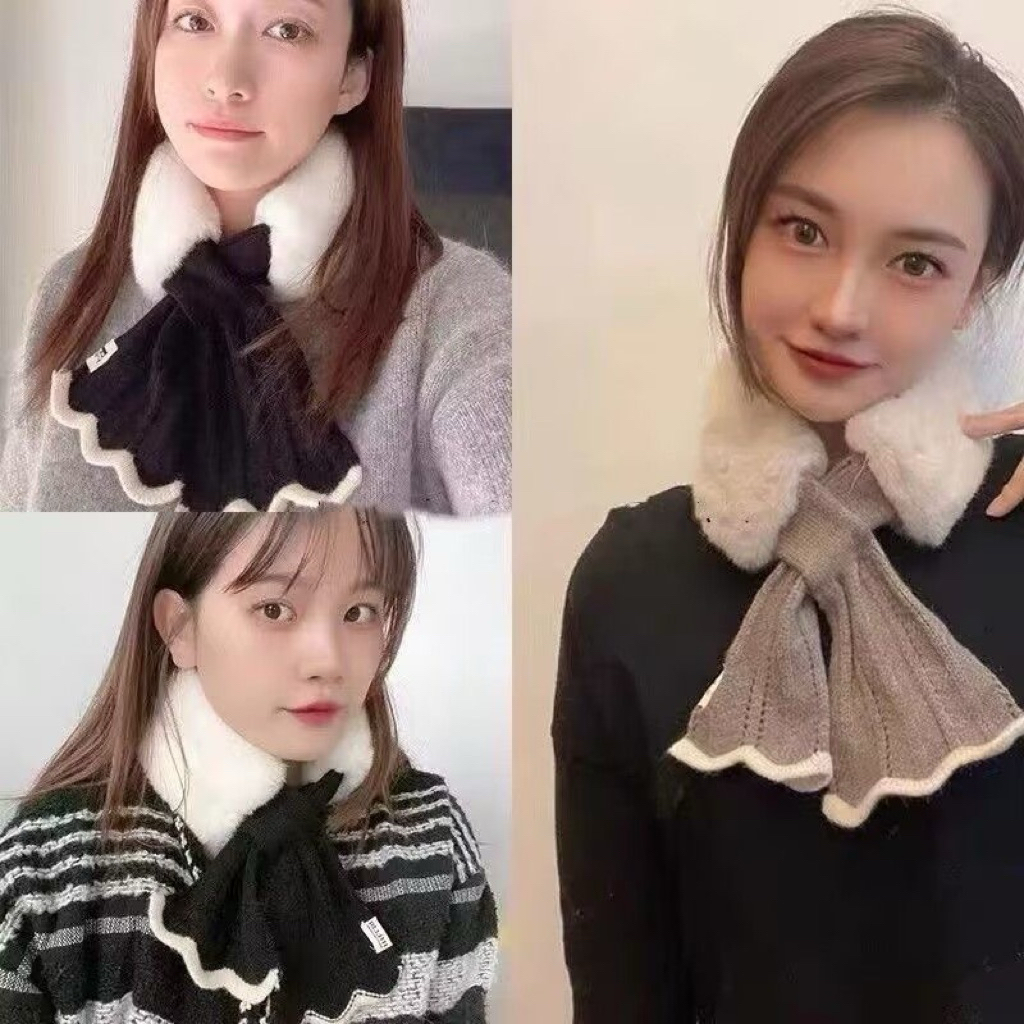 Arlee - Winter Syal Fur Knit / Ribbon Syal Fur Rajut / Syal Leher Winter Korea