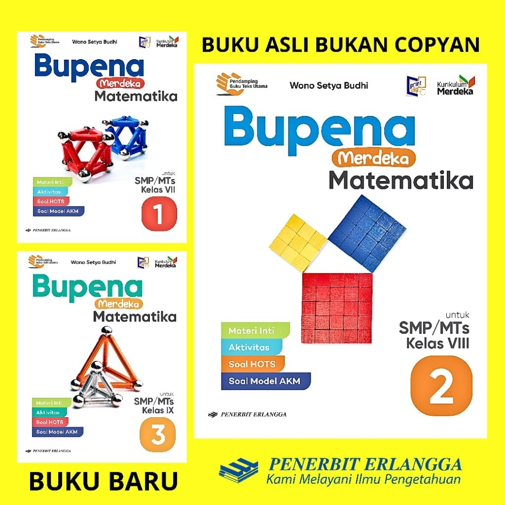 BUPENA MATEMATIKA KELAS 7 8 9 SMP/MTs PENERBIT ERLANGGA KURIKULUM MERDEKA - BUKU KLS 1 2 3 ORIGINAL 