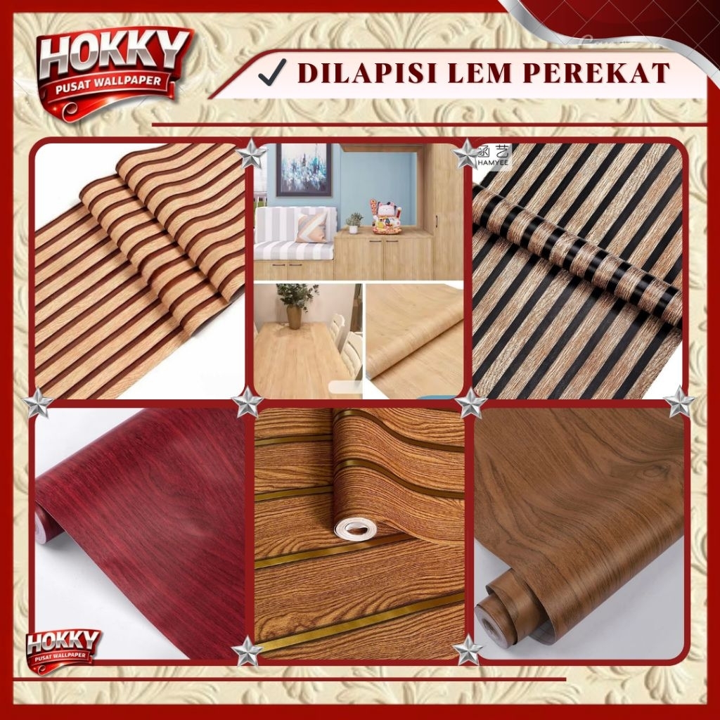 Wallpaper Dinding Sticker Motif Kayu Panel Gold Sticker Meja Kayu Lemari Anti Air Mudah Pasang