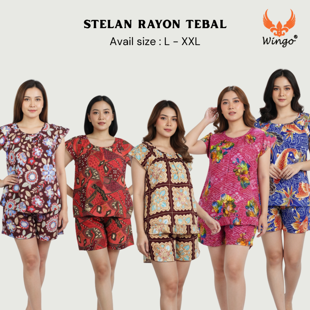 WINGO - SETELAN BAJU TIDUR MERAH IMLEK RAYON TEBAL ADEM CELANA PENDEK L XL XXL BSD