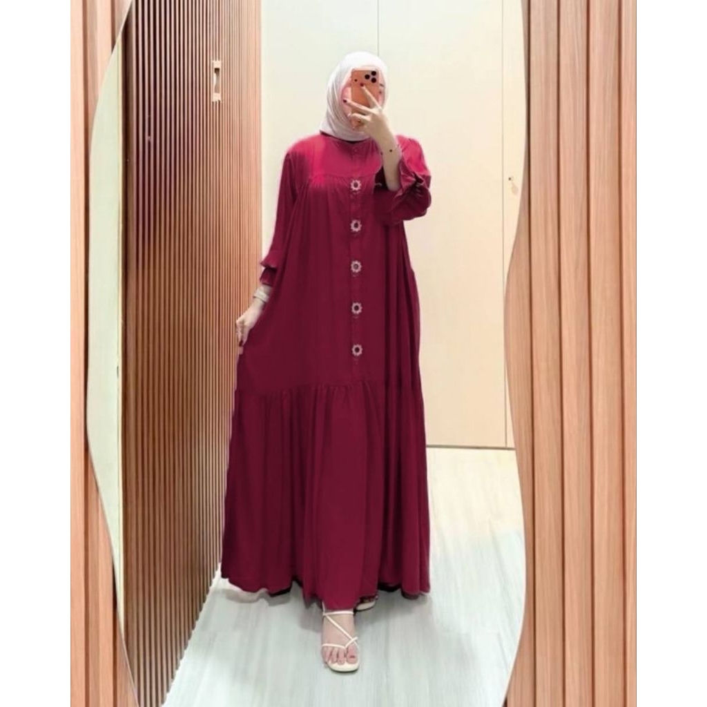 Dress GAMIS TWILL RAYON BORDIR bunga kekinian