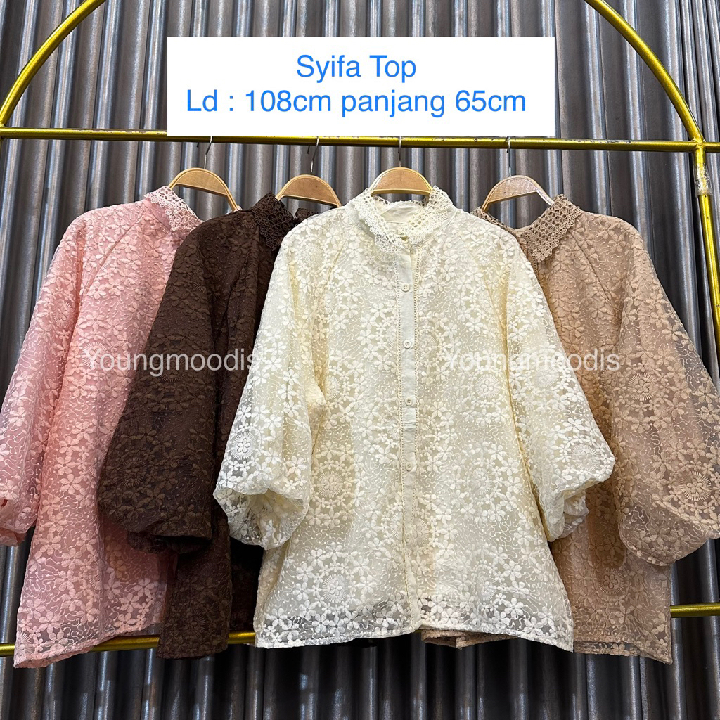 Youngmoodis Queeny top kemeja blouse atasan organza bordir mix sequin
