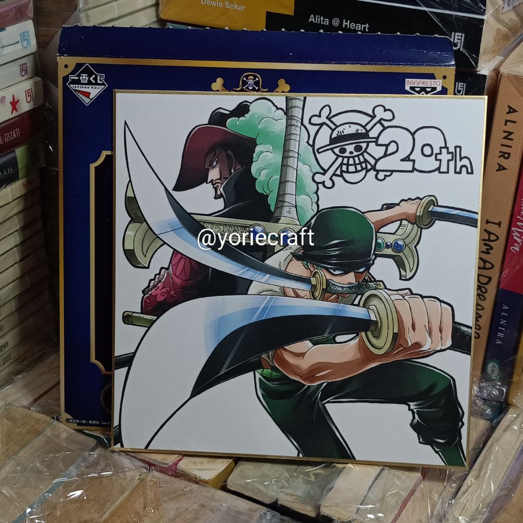 Shikishi One Piece Zoro dan Mihawk Banpresto Langka / Shikishi One Piece 20th Anniversary Edition Ba