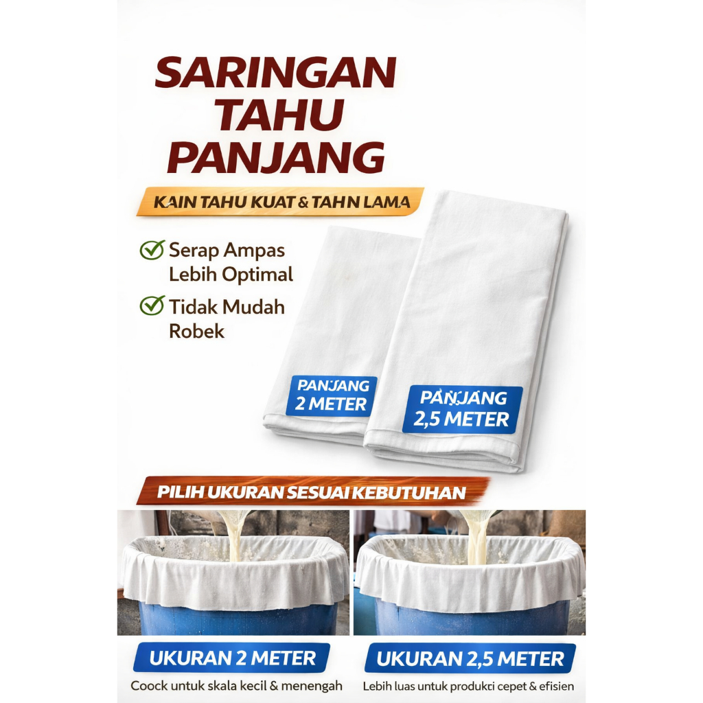 Kain Sifon Saringan Tahu Panjang 2 Dan 2.5 Meter – Saringan Ampas Tahu Kain Kuat & Tahan Lama