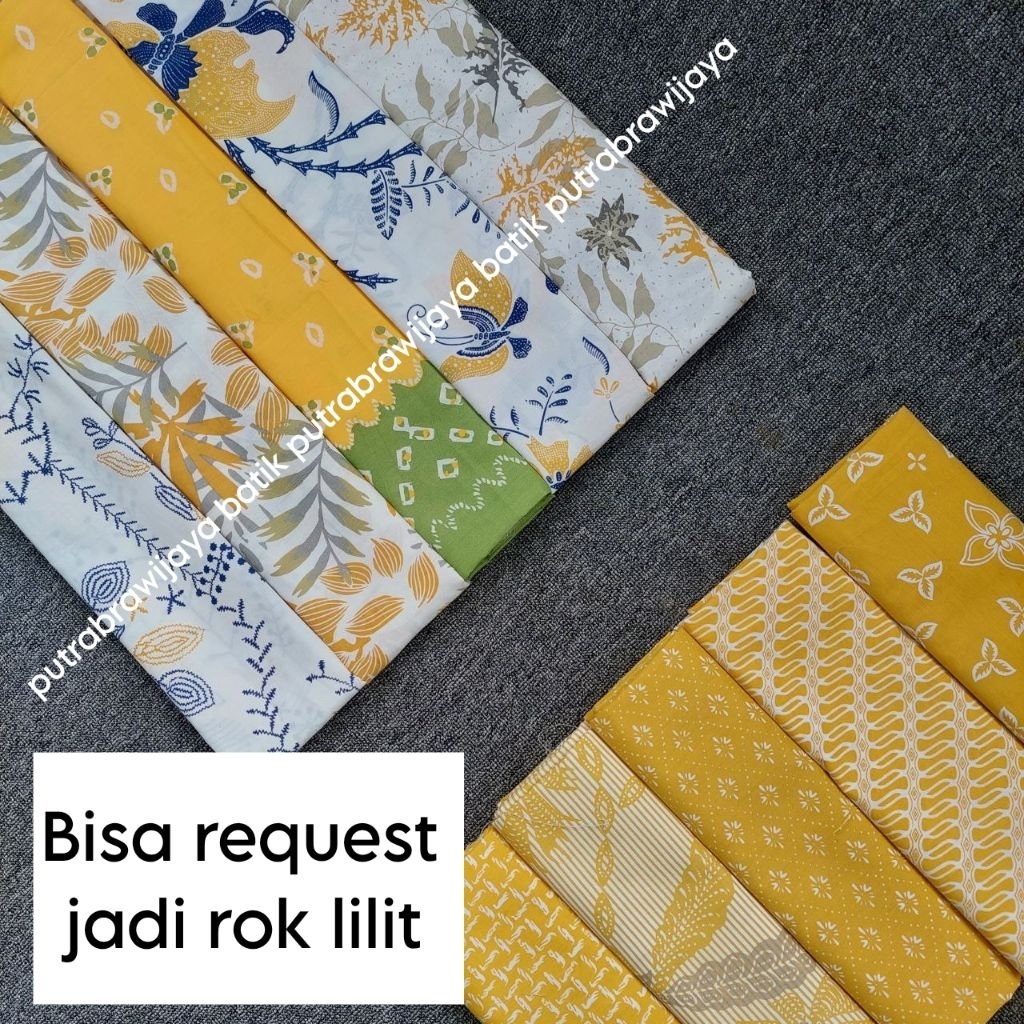 Kain Batik Jarik Printing Warna Kuning Bahan Tetron Rayon Halus Adem Seragam Bridesmaid Tradisional 