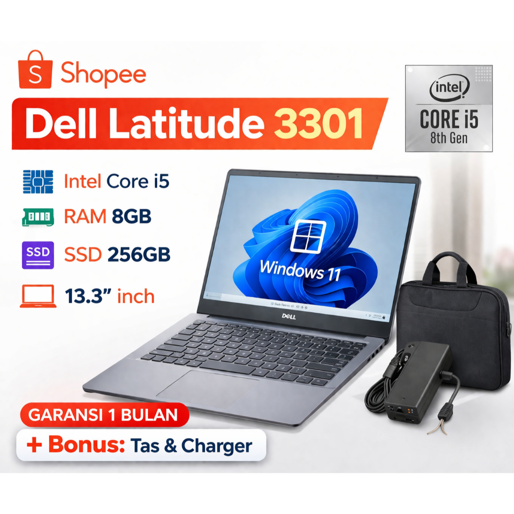 Laptop Dell Latitude 3301 Core i5 / Core i7 | RAM 8GB | SSD 256GB | Laptop Second Berkualitas Bergar