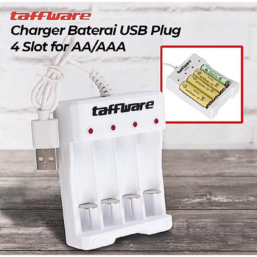 GEFASHOP Taffware Cas Baterai AAA - Charger Baterai Taffware - 4 Slot USB Plug