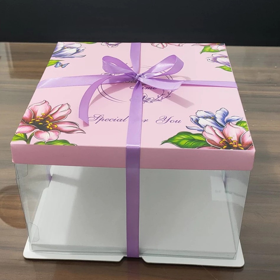 Kotak Kue Lapis Legit Gift/ Box Mika Kotak Kue Tart Transparant Dus Kue Hampers Motif Pink Berbunga 