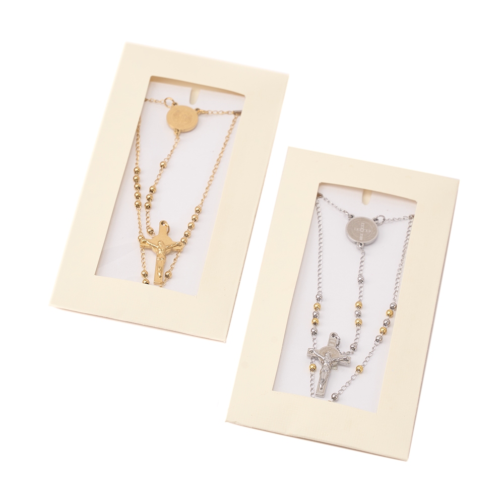 [A+B] Rosario Titanium 3mm Harces Medali Wasiat Benediktus Maria Aksesoris Fashion Kalung Salib Anti