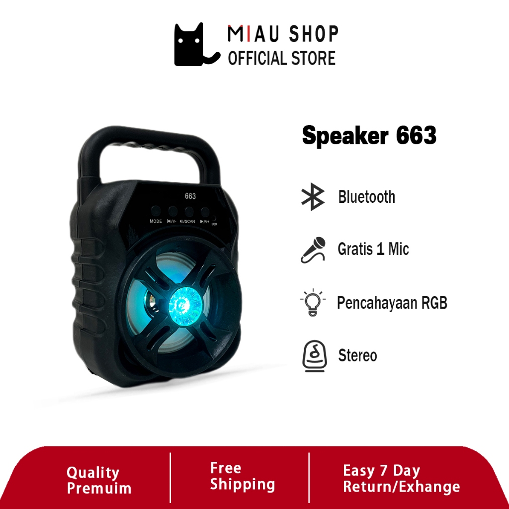 Speaker Bluetooth Wireless Portabel Speaker Bass Karaoke Mic Gratis Sp-663