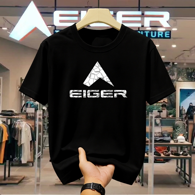 COD Kaos Pria Berkerah Bulat dari Katun Murni Ukuran Besar dengan Motif Segitiga Kaca Pecah EIGER, K