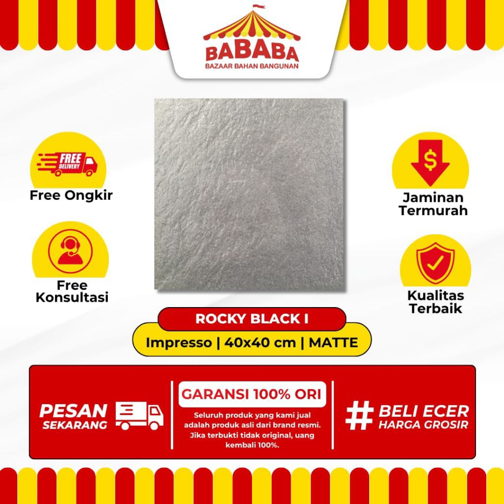 Keramik Lantai Ukuran 40x40 Impresso Rocky Black I Matte Kasar Keramik Lantai Garasi Outdoor