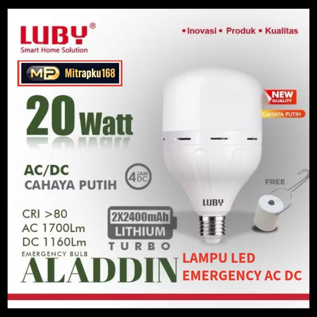Lampu Emergency AC DC Luby Aladdin 20 Watt Cahaya Putih